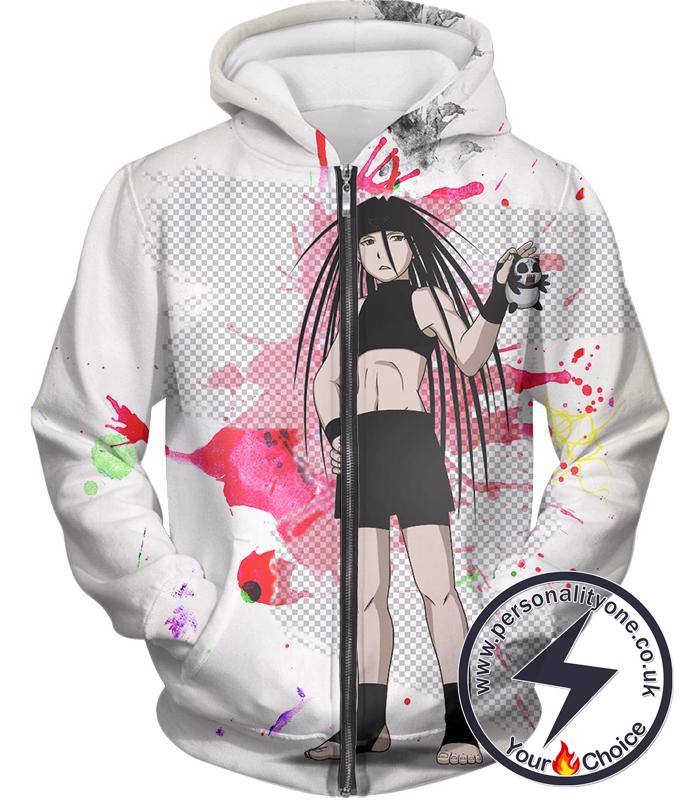 Fullmetal Alchemist Cool Long Haired Homunculi Envy Amazing Anime Promo White Zip Up Hoodie